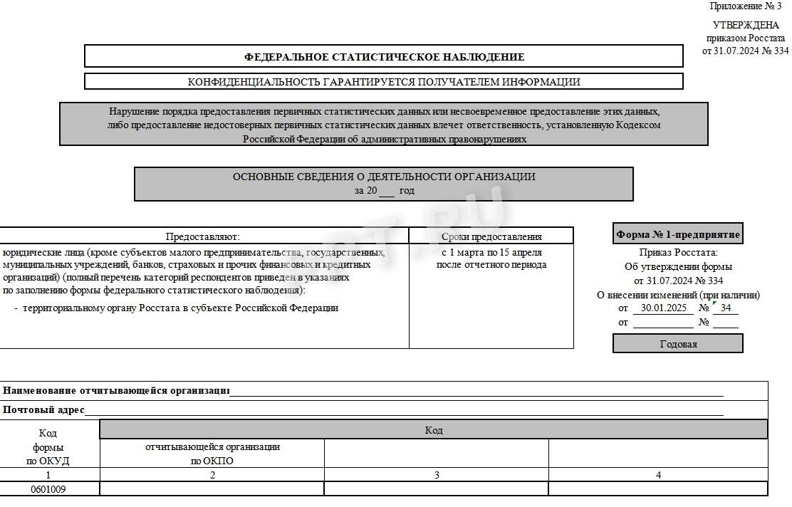 Шаблон формы 1-предприятие Шаблон формы 1-предприятие